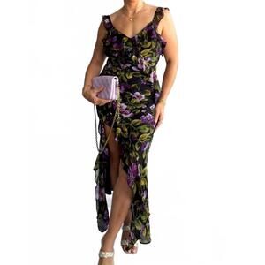 NEW DRESS FORUM floral chiffon dress in midnight violet